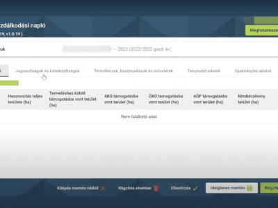 Az e-Gazdálkodási Napló (eGN) területösszesítő felülete a Nébih rendszerében.