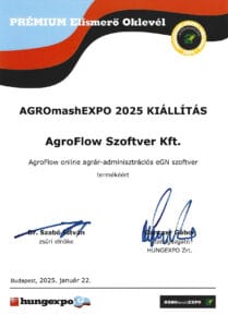 Agroflow - Agromash Prémium elismerő oklevél
